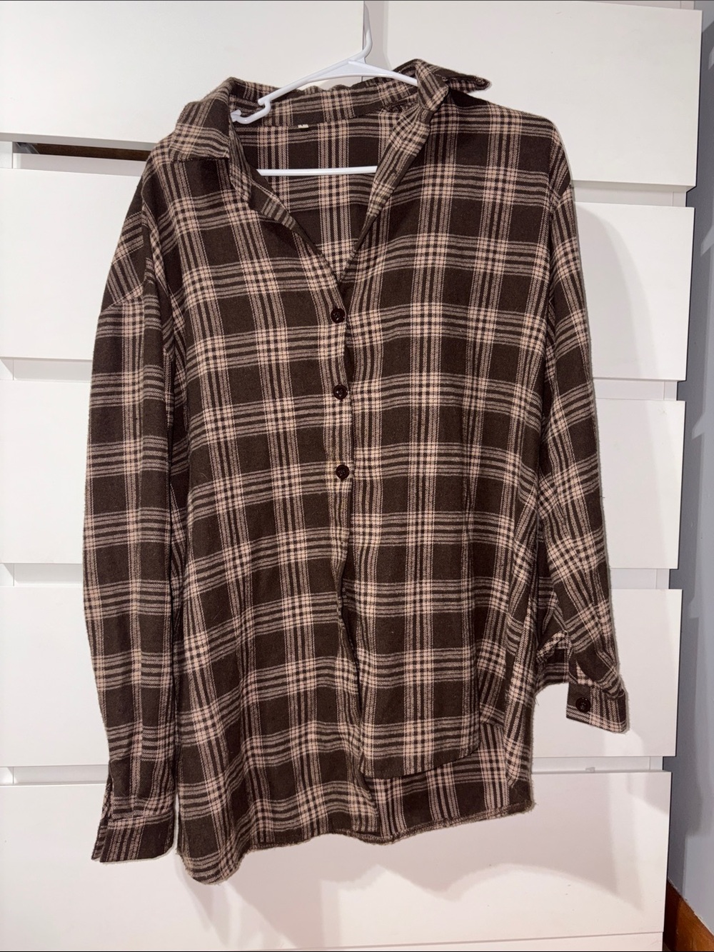 SHEIN Brown and Cream Plaid Button-Down Shirt